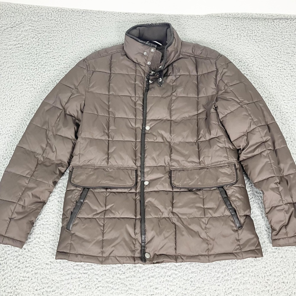 Cole Haan Jacket Mens Medium Brown Quilted Puffer Full Zip Stand Collar Pockets